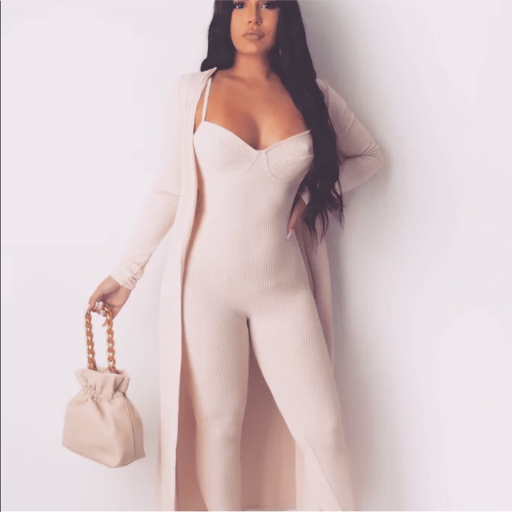 Cat suit/ body suit w long cardigan/robe